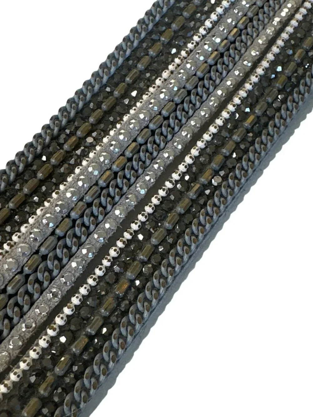 Beaded Wrap Bracelet Turnlock Clasp Gray Faux Leather & Metallic Studs Goth